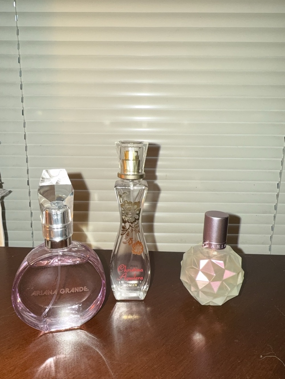 Ariana Grande pink iridescent faceted perfume decor trio